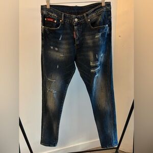 Dsquared2 Slim Jean Blue Distressed Denim Jeans Skinny Pants Size 44 (Fits 35W)